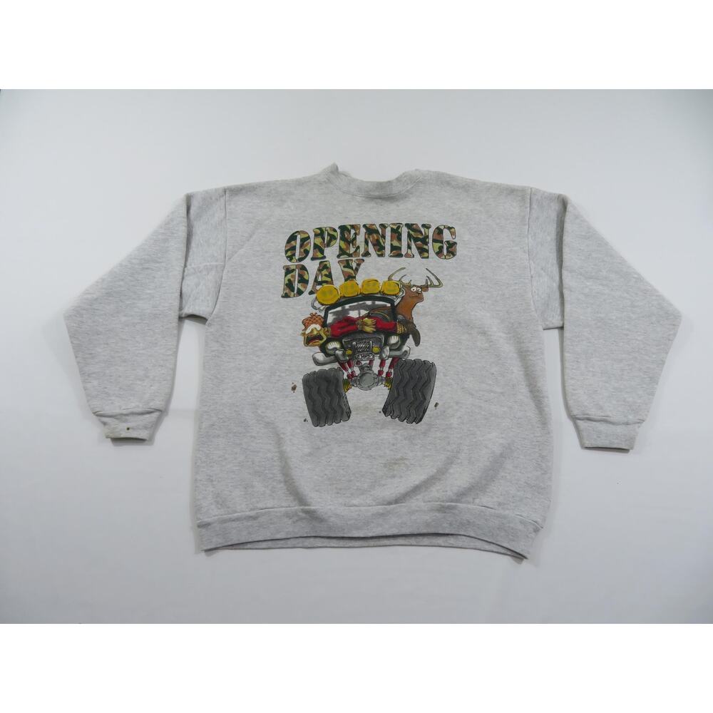 Deer Hunting Funny Sweatshirt, Opening Day Hunting Season, Gray Sz L 1990s
